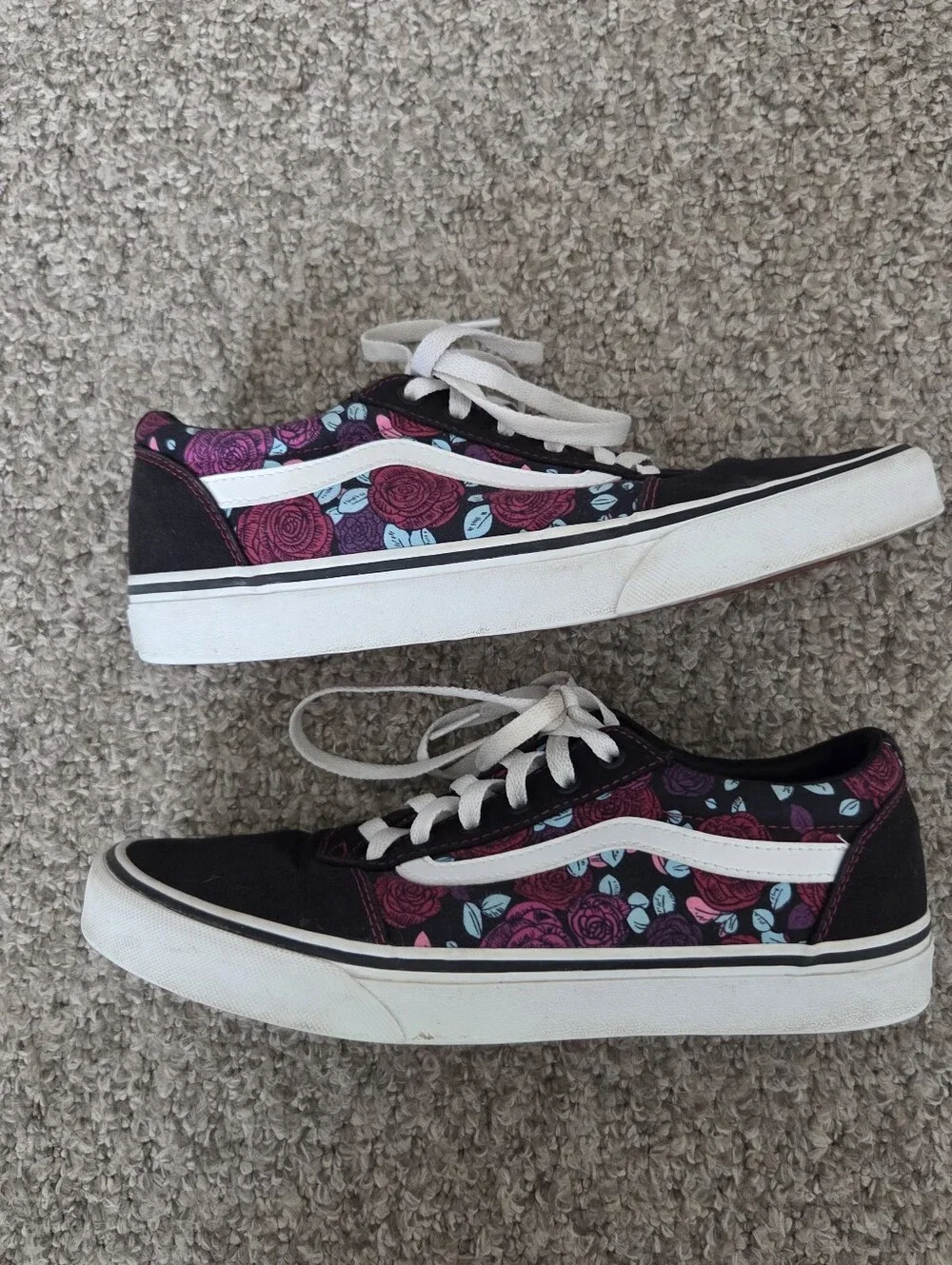 VANS Ward Romantic Floral Rose Print Sneakers Low Skate Shoes Womens Size 9.5